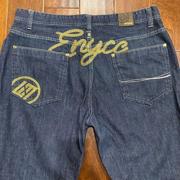 Enyce Vintage Y2K Embroidered Straight Leg Denim Blue Gold Jeans Men's 40 x 34 - Picture 6 of 11